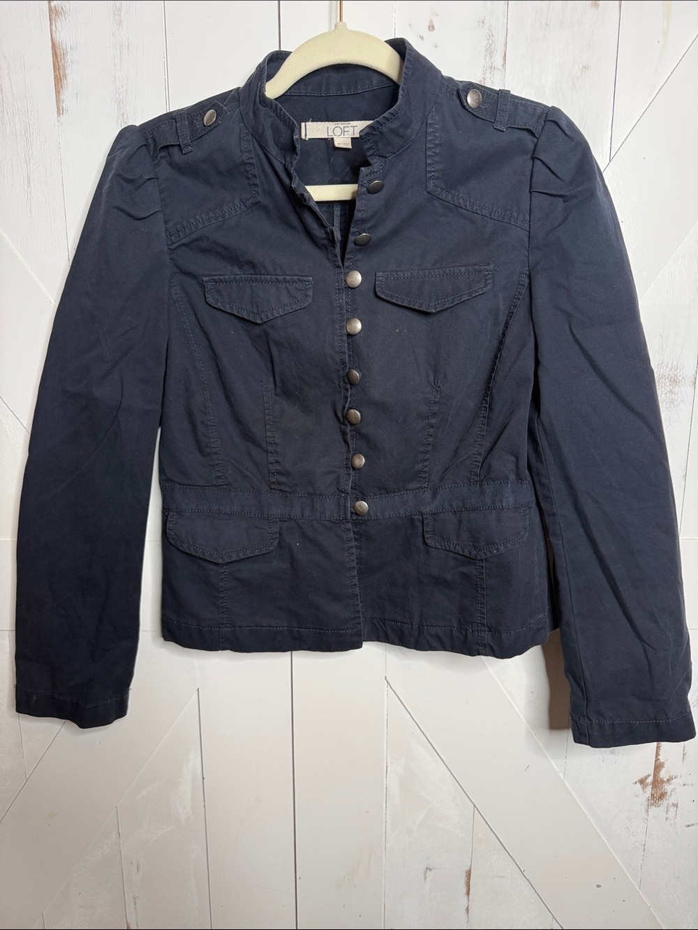 LOFT Navy Military-Inspired Button Front Jacket
